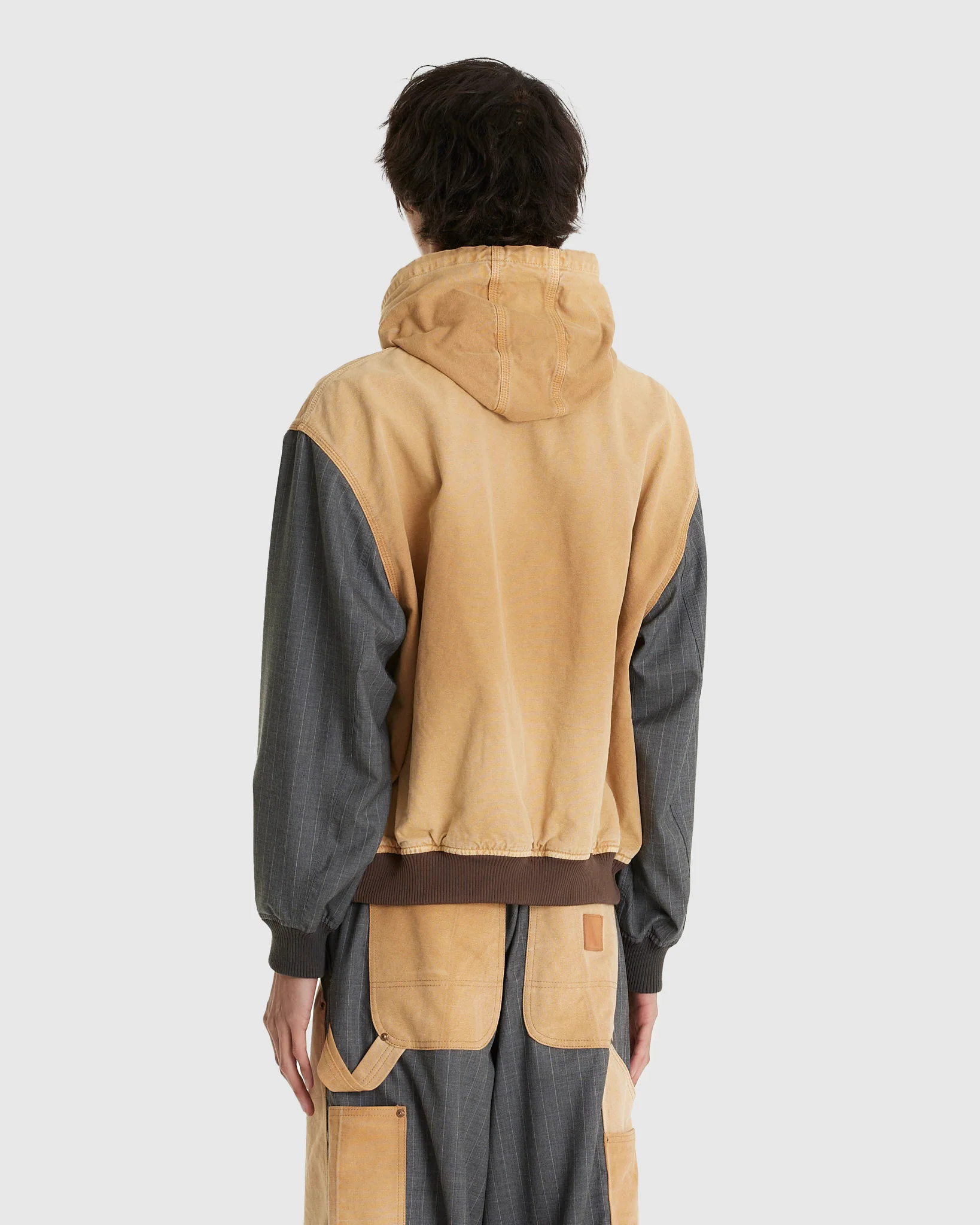 Vintage Effect Panelled Hooded Jacket Beige - Image 3