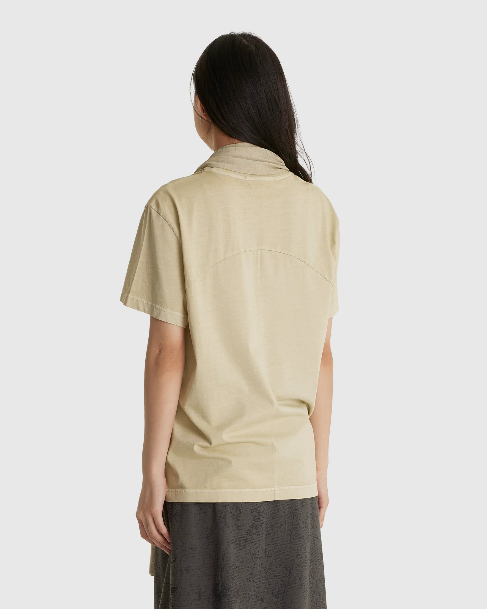 Basic T-Shirt w/ Graphic Scarf Sand Beige (W) - Image 3