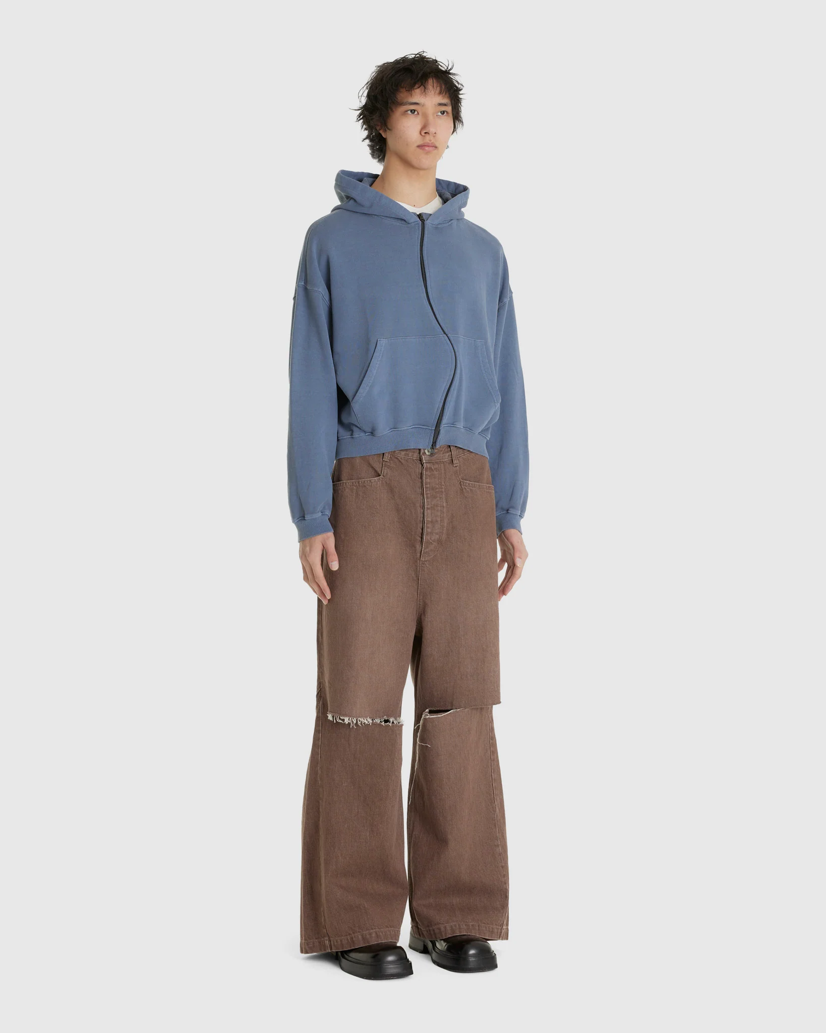 Curved Zip-Up Round Hem Hoodie - Image 2