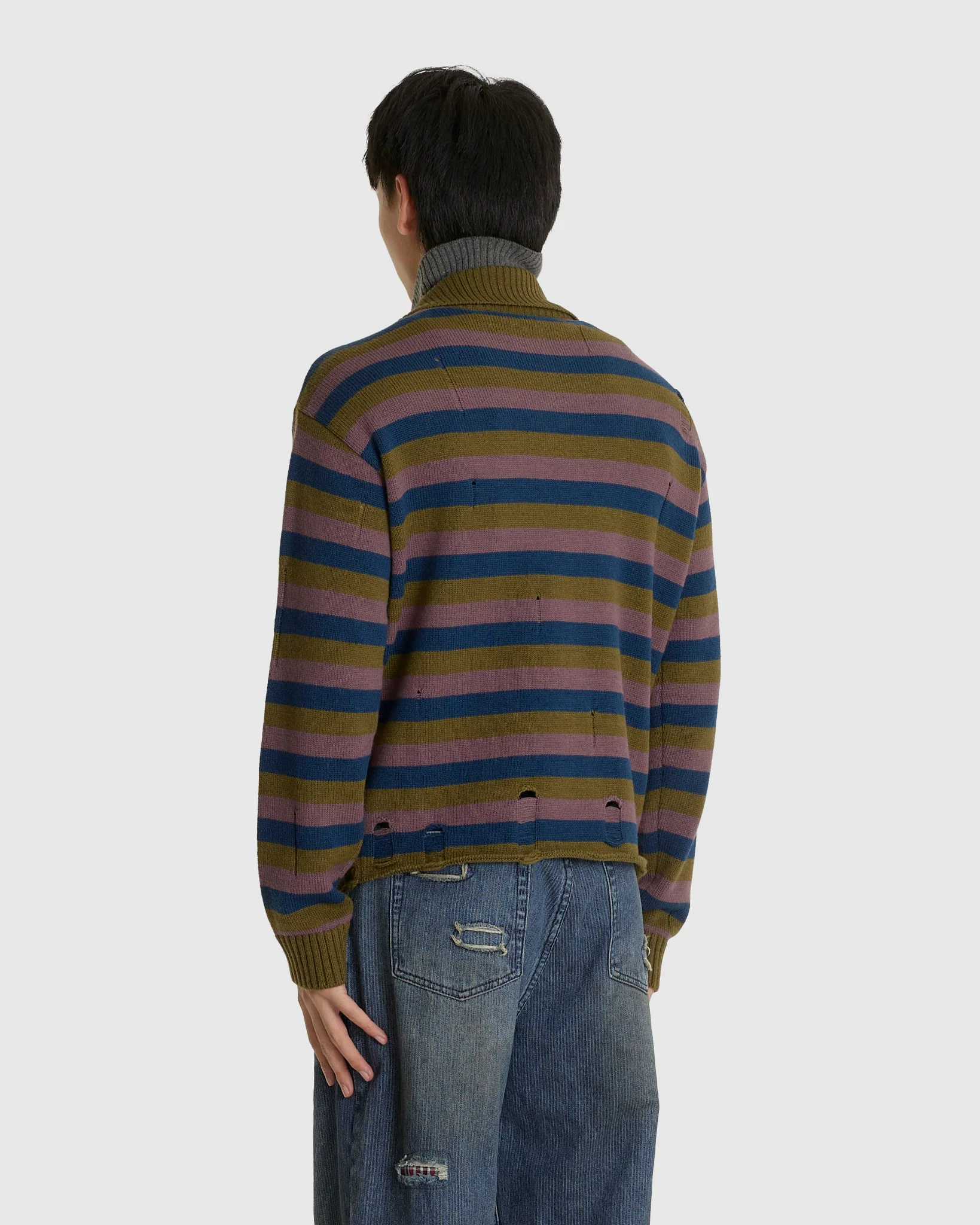 Double Layered Stripe Half Zip-Up - Image 3