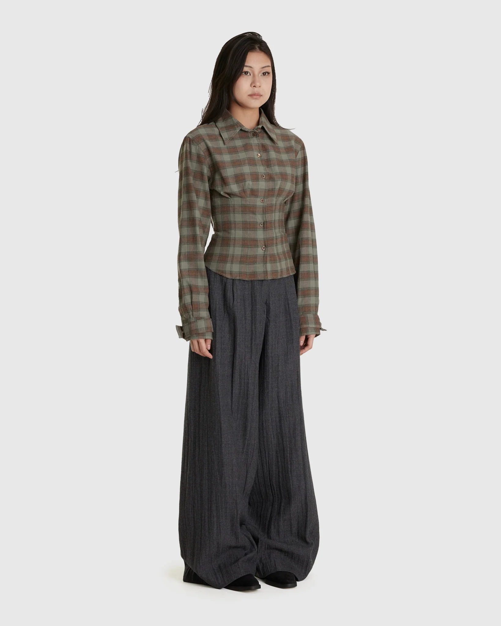 Griddle Trouser Stone Grey Plisse Wool - Image 2