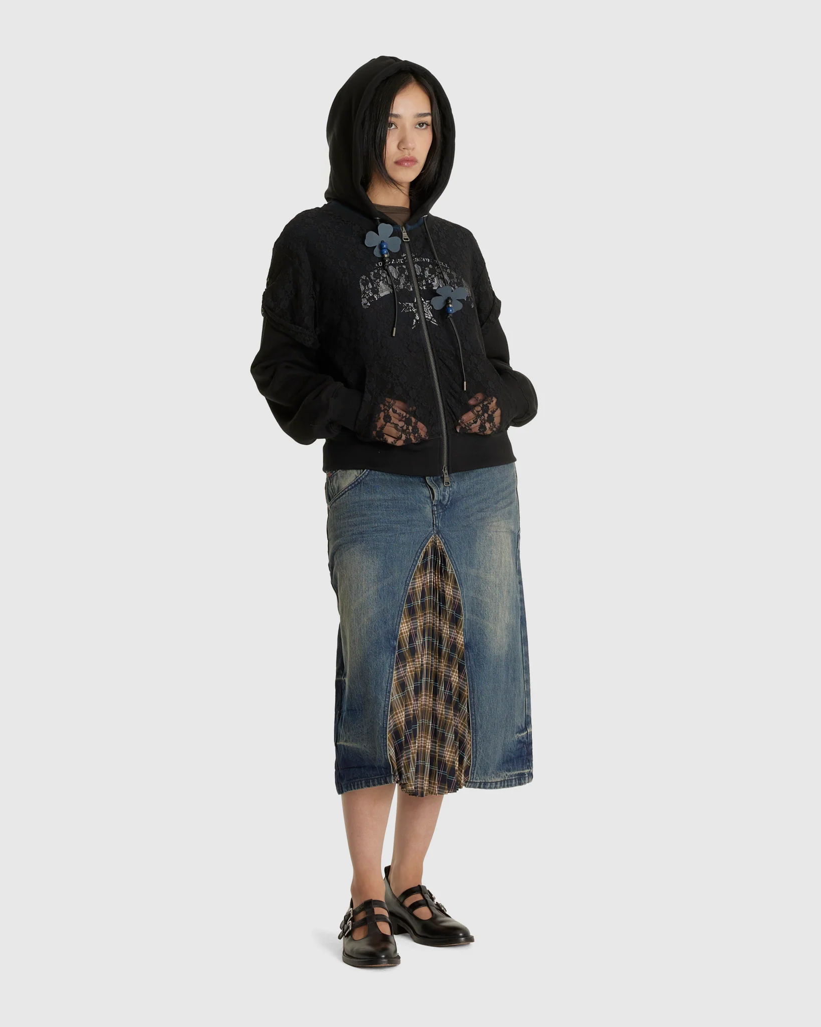 Lace Layered Zip Up Hoodie - Image 2