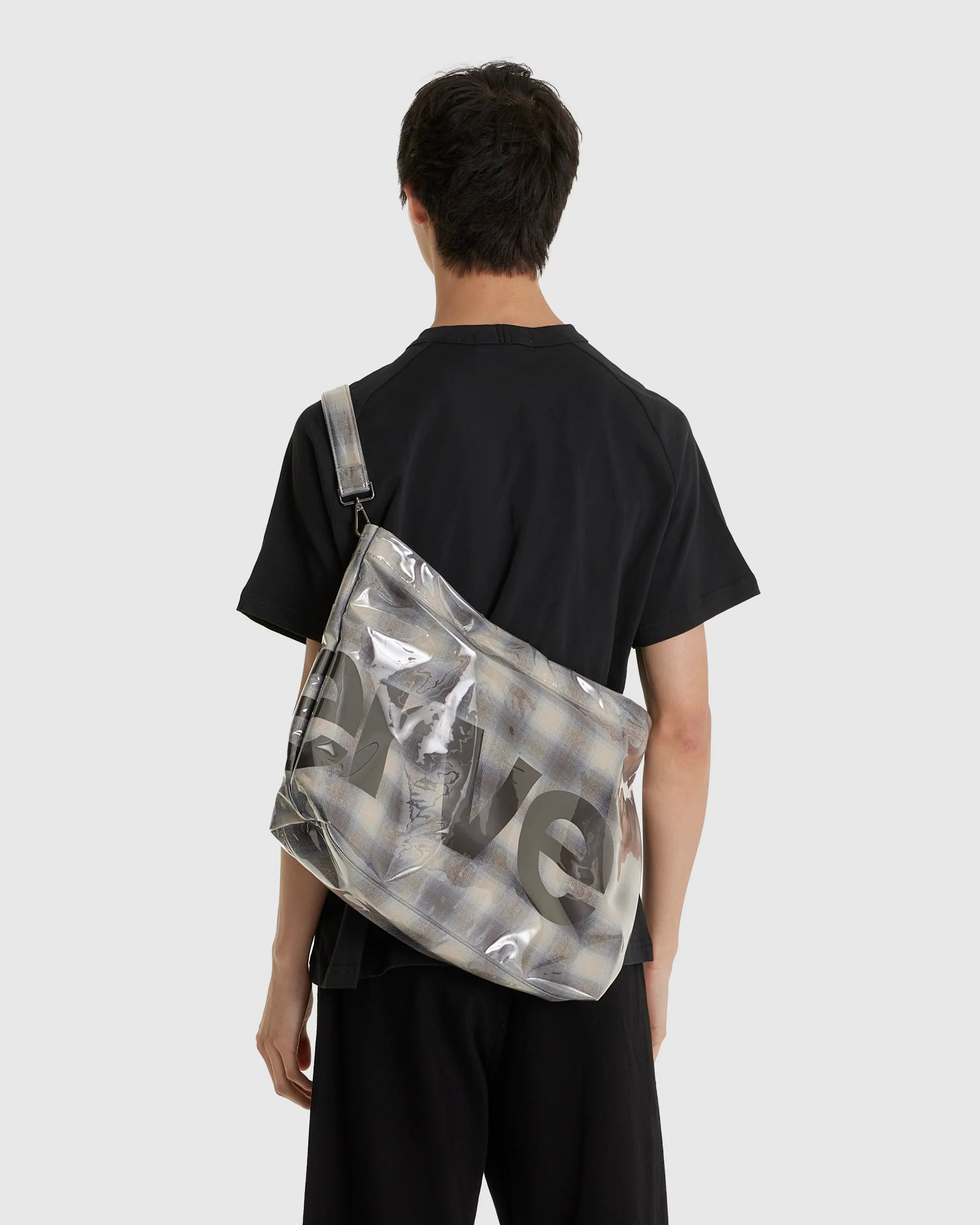 PVC Plaid Cross Body Tote Beige/Blue - Image 2