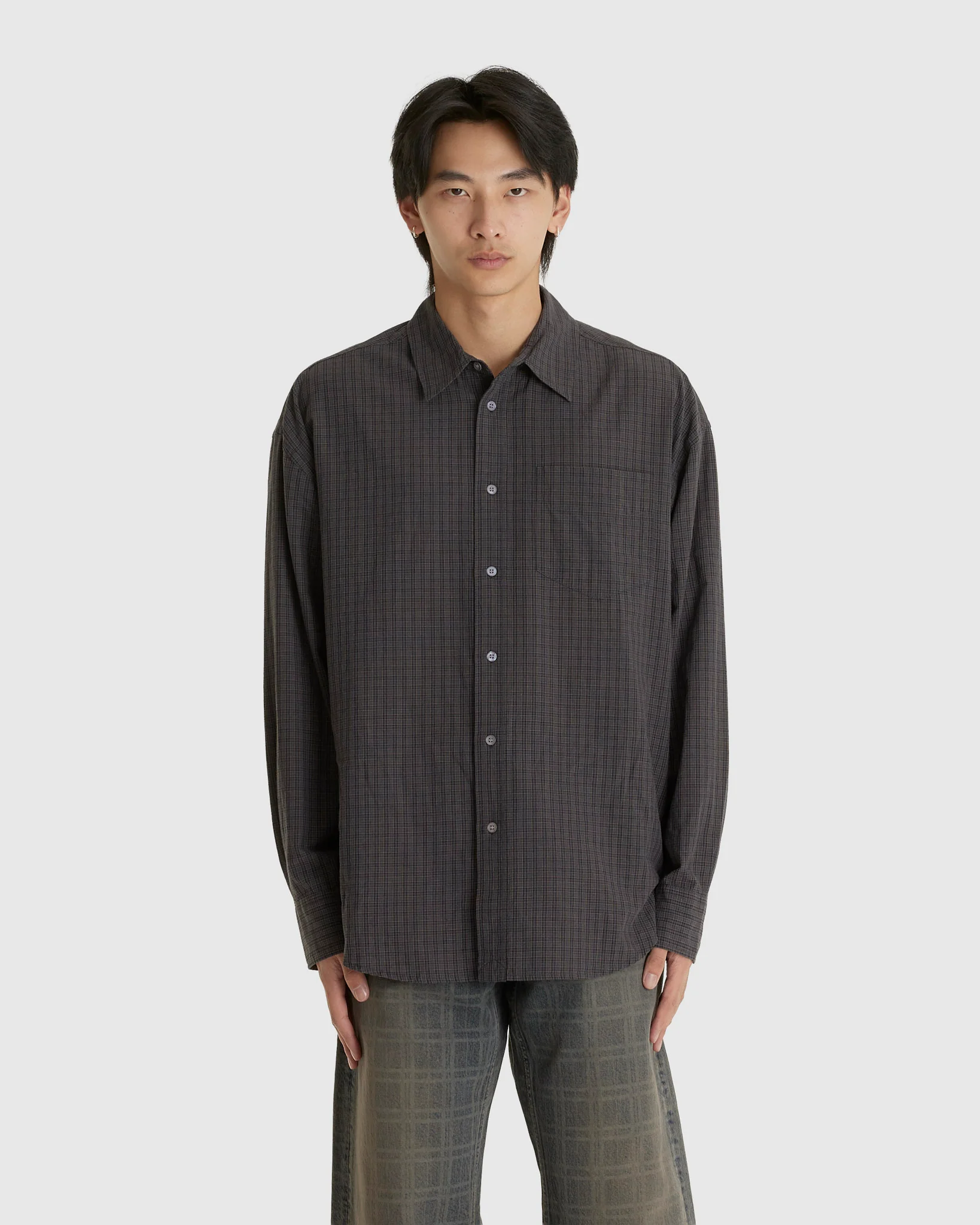 Room Shirt Warm Grey Micro Check