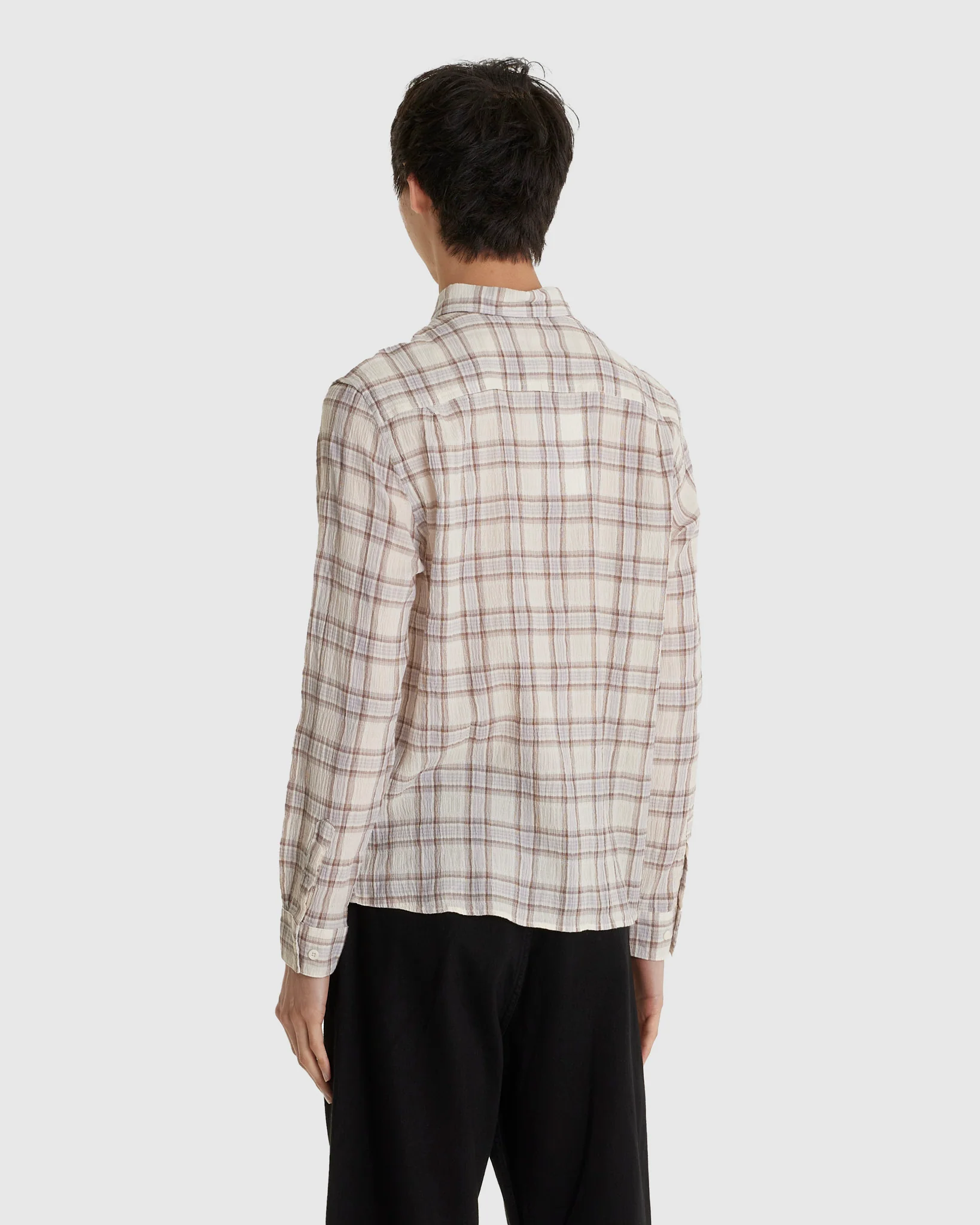 Seersucker Plaid Shirt Brown Blue - Image 3